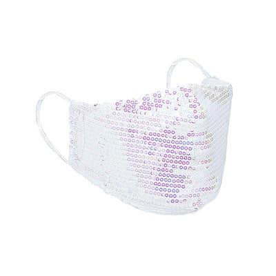 Sequin face mask with shimmering design on a plain background