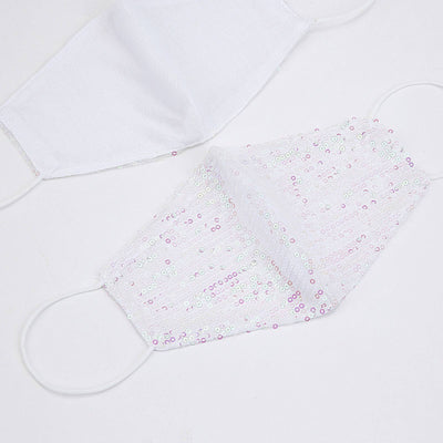 White sequined face mask on plain background