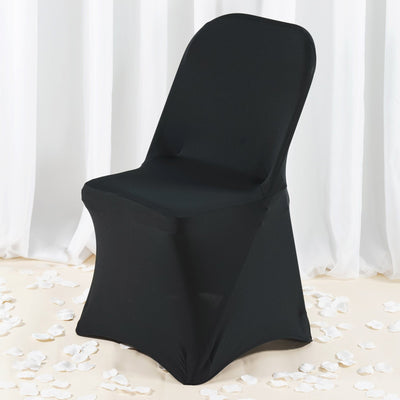 Black fitted chair cover for events and weddings.