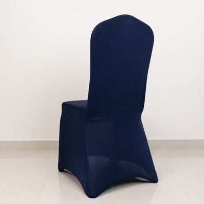 Navy blue chair cover on a plain backdrop