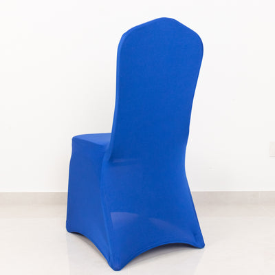 Blue chair cover on a plain background for event decoration.