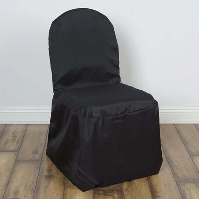 Black chair cover on a wooden floor.
