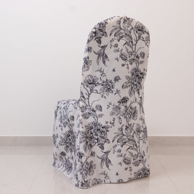 Floral-patterned chair cover on a plain backdrop