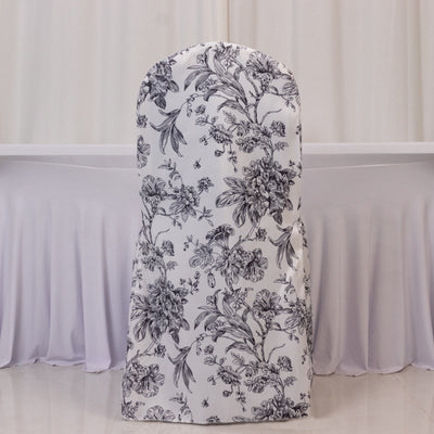 Floral patterned chair cover on a plain backdrop