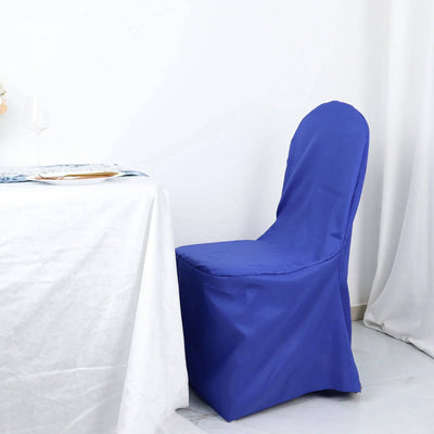 Blue chair cover on a white table setting.