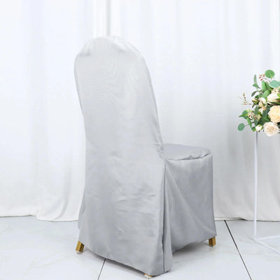 Elegant gray chair cover with sleek design and gold legs