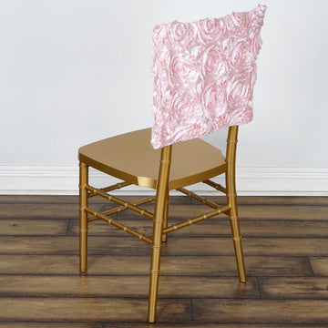 Create an Enchanting Atmosphere with Blush Satin Rosette Chiavari Chair Caps
