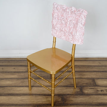Elegant Blush Satin Rosette Chiavari Chair Caps