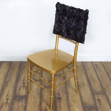 Elegant Black Satin Rosette Chiavari Chair Caps