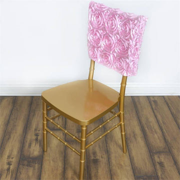 Elegant Pink Satin Rosette Chiavari Chair Caps
