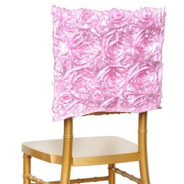 Create a Magical Ambiance with Pink Satin Rosette Chiavari Chair Caps