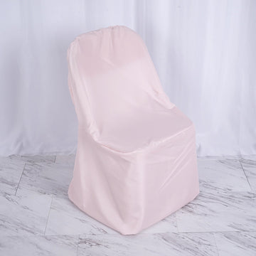 Blush Polyester Folding Round Chair Cover