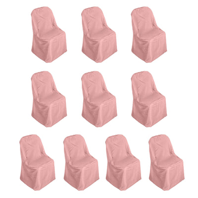 Set of 10 pink chair covers on a white background
