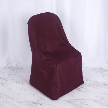 Add Elegance to Your Event with the Burgundy Polyester Folding Round Chair Cover