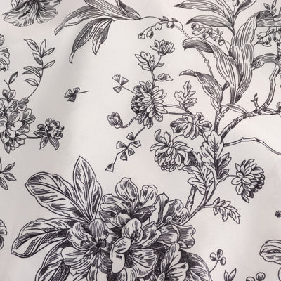 Black and white floral fabric pattern with intricate details. #whtbkgd