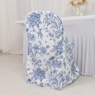 Floral-patterned chair cover in a bright indoor setting.