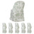 Set of eight floral pattern chair covers on a white background