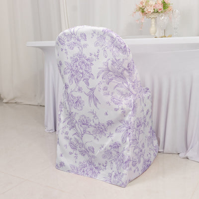 Floral patterned chair cover for elegant event styling.