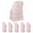 Pink floral chair cover set with six pieces on a plain white background