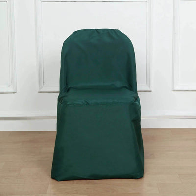 Green chair cover on a plain chair against a white backdrop