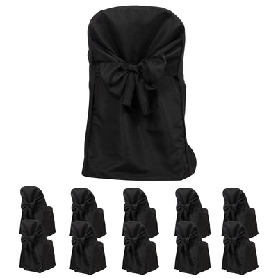 Set of 10 black chair covers with bow tie design for events and weddings