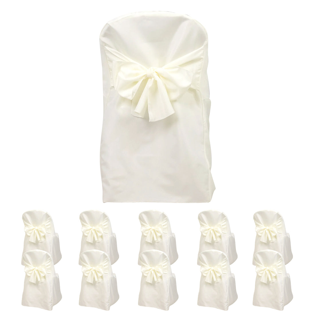 White chair covers with bows, set of 10, perfect for events and parties.