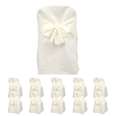 White chair covers with bows, set of 10, perfect for events and parties.