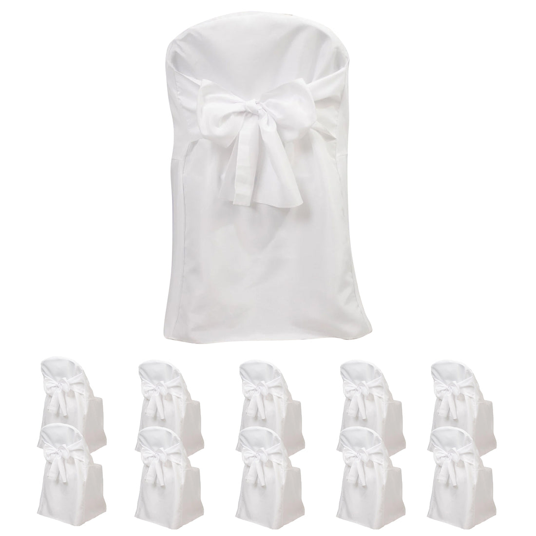 White chair cover with bow and ten matching bag favors