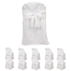 White chair cover with bow and ten matching bag favors