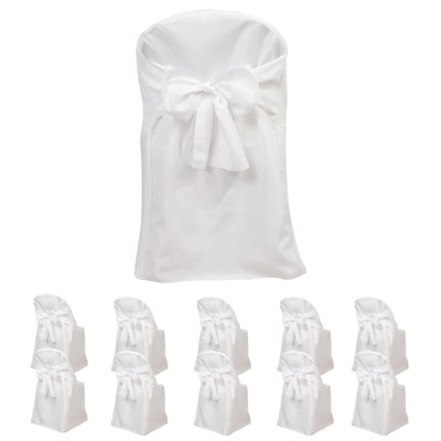 White chair cover with bow and ten matching bag favors