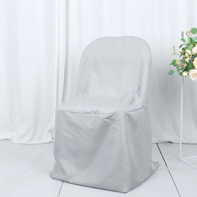 Gray chair cover on a plain background, ideal for event decor or furniture protection.