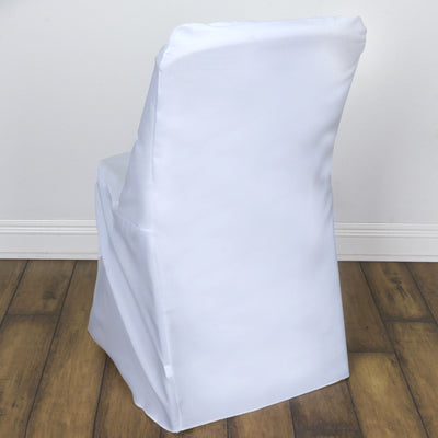 White chair cover with sleek design, ideal for events and parties.