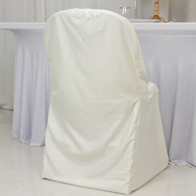 White chair cover for event decoration, styled for elegance.