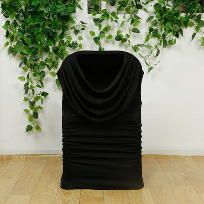 Spandex Fitted Folding Chair Cover Black with Ruched Swag Back and Foot Pockets – Durable Stretch Slipcover