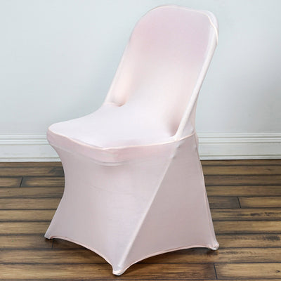 Pink chair cover for event decor, fitted and elegant design.