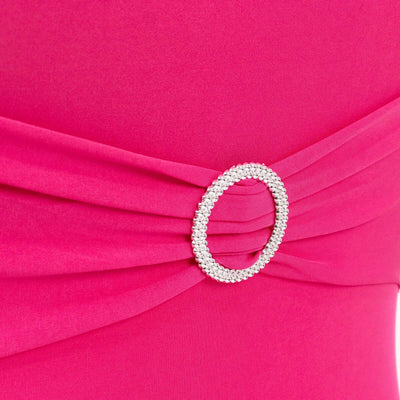 Pink dress with jeweled belt detail.