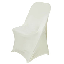 A white rounded spandex fitted chair cover on a white chair#whtbkgd