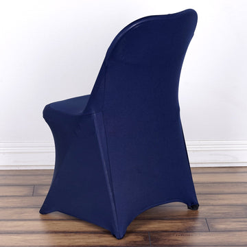 Elevate Your Event with the Navy Blue Spandex Stretch Fitted Folding Chair Cover