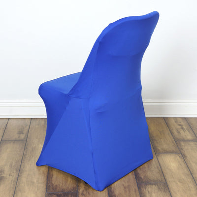 Blue chair cover on a chair, showcasing its sleek design.