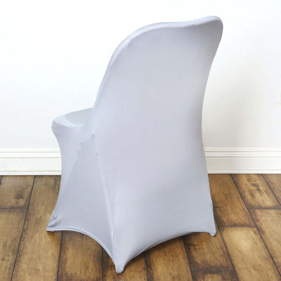 Silver chair cover, fitted design for events and decor.
