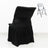 Black chair cover draped over a folding chair on a plain white background