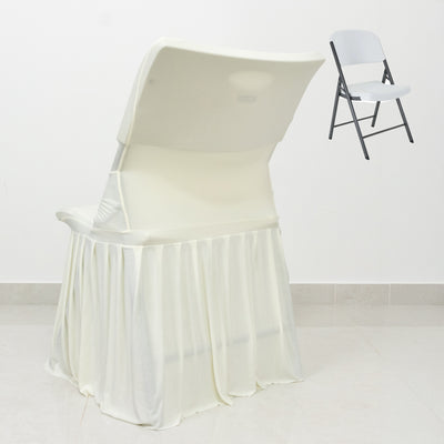 Lifetime Folding Chair Cover Ivory – Spandex Pleated Stretch Slipcover with Floor-Length Skirt, Also Fits Standard Chairs