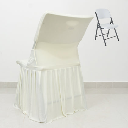 Lifetime Folding Chair Cover Ivory – Spandex Pleated Stretch Slipcover with Floor-Length Skirt, Also Fits Standard Chairs