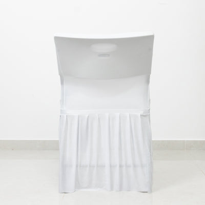 White folding chair with skirt, back view