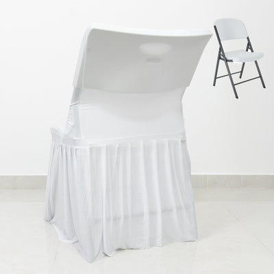 Lifetime Folding Chair Cover White – Spandex Pleated Stretch Slipcover with Floor-Length Skirt, Also Fits Standard Chairs