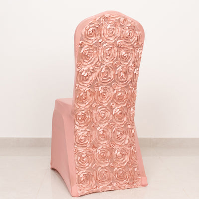 Pink chair cover with rose design on the back