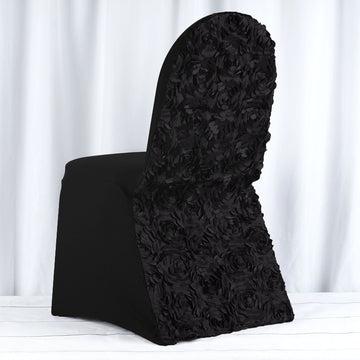 Versatile Black Satin Rosette Chair Cover for Any Occasion