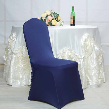 Create a Rosy Ambiance with Navy Blue Satin Rosette Spandex Chair Cover