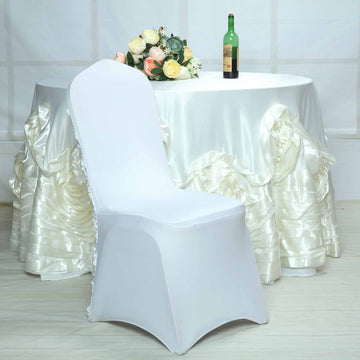 White Satin Rosette Spandex Stretch Banquet Chair Cover - Elegant and Luxurious