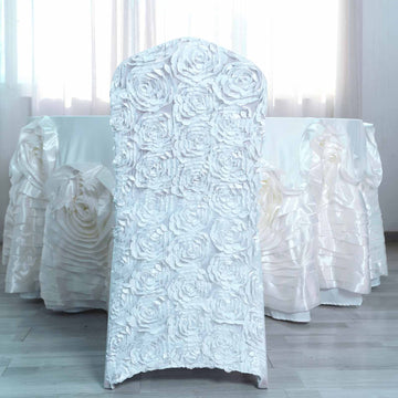 Create a Dreamy Atmosphere with the White Satin Rosette Spandex Chair Cover